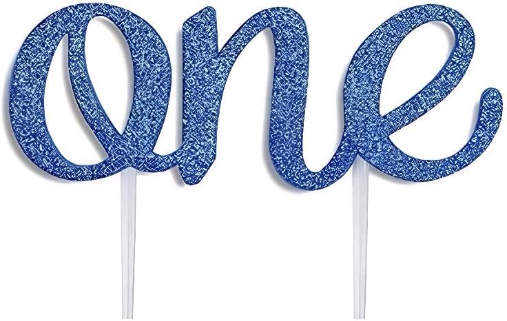 Happy 1st Birthday Cake Toppers Blue Glitter 1st Anniversary Cake Topper 1 Years Loved Bday Decorations One Blue Birthday Cake Decorations First Party Supplies for Women Men