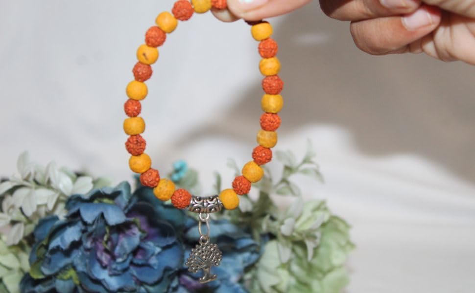 Hijet Tree of life Rudraksha & Tulsi Round Bead Stretch Bracelet 8" Long Balancing Positive Energy Harmony Luck Yoga Meditation Reiki Natural Genuine Authentic Fashion Style.