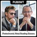 Reading Glasses Men Photochromic Lens Blue Light Readers Wide Metal Half Frame Style Sun Tinted Eyewear PT2002