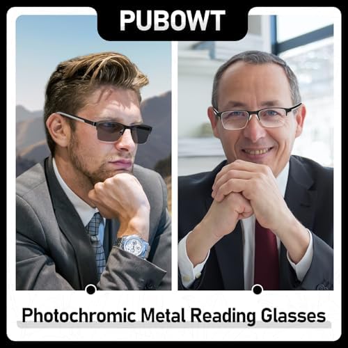 Reading Glasses Men Photochromic Lens Blue Light Readers Wide Metal Half Frame Style Sun Tinted Eyewear PT2002