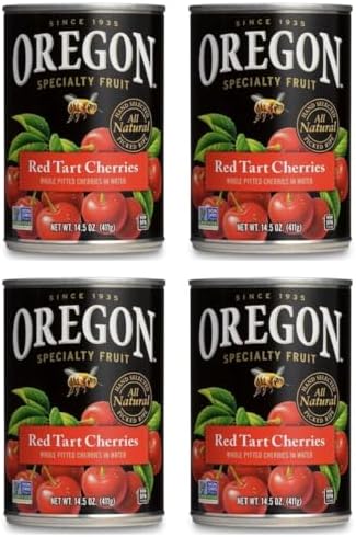 Oregon Pitted Red Tart Cherries, Canned Cherries, 14.5 oz Cans (Pack of 4), 3.62 lb Total, Made in Oregon