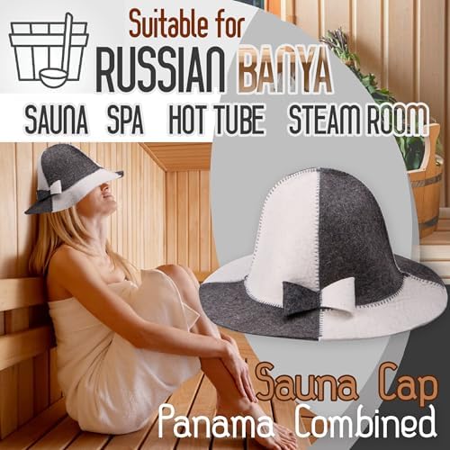 PetriStor Sauna Hat Panama Combined - Sauna Hat for Women - Wool Sauna Hat - Sauna Hat for Men - Bathhouse hat - Natural Felt Sauna Cap