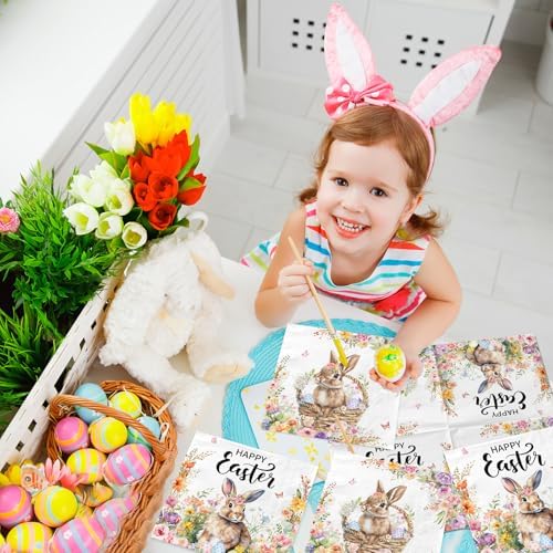 Easter Napkins,48pcs Easter Paper Napkins Disposable Easter Bunny Napkins Cute Rabbit Napkins for Spring Holiday Easter Party Decorations