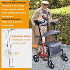 Aliseniors Upright Walker for Seniors - Stand Up Walker with Seat, Foldable 4 Wheel All-Terrain Rolling Walker, Adjustable Padded Armrests, 300lbs - Promotes Natural Posture & Reduces Back Strain