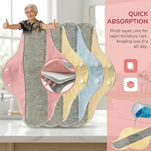 Reusable Washable Incontinence Pads for Women | Leak-Proof, Waterproof & Breathable | Pure Cotton & Bladder Leak Protection (Multicolor 6)