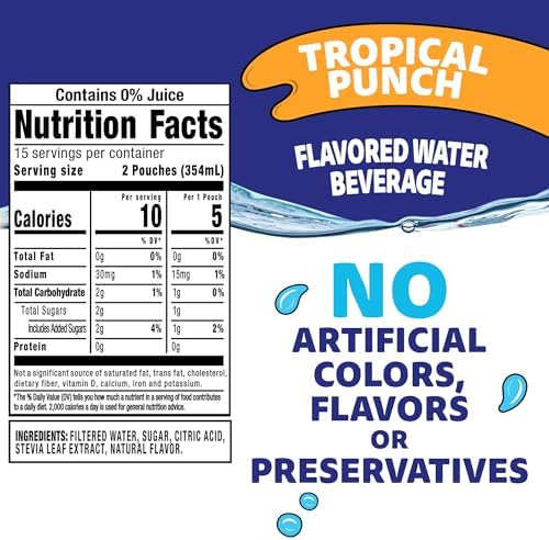 Capri Sun Roarin' Waters Tropical Punch Flavored with other natural flavor Water Beverage, 30 ct Box, 6 fl oz Drink Pouches