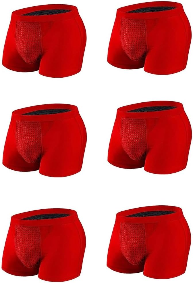 6 Pack Underwear for Men Magnetic Therapy Enlargement Boxer Briefs Cotton Trunks Health Care Soft Inner Pants (Color : Red, Size : Large)