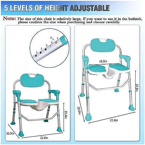 Height Adjustable Shower Chair, Shower Chair with Removable Backrest and Armrest, Non-Slip Shower Stool for Seniors and Disabled, U-Shaped Seat, Eva Cushion, Up to 150 Kg Blue
