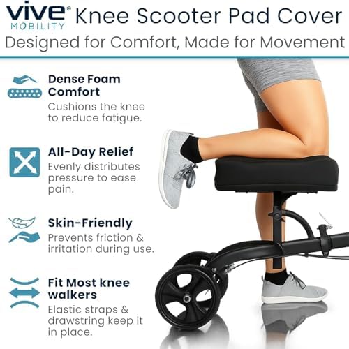 Vive Mobility Knee Scooter Pad Cover - Accessories Cushion Cover for Comfort (Dense Foam) - for Broken Leg Crutch Cart Roller, Injuries, Surgery, Foot, Ankle Injury, Replacement, Universal