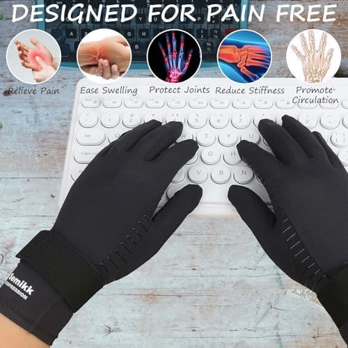 Copper Arthritis Gloves for Women Men, Full Finger Compression Gloves for Arthritis, Carpal Tunnel, Pain Relief, Swelling, Rheumatoid, Typing, Adjustable Wrist Strap (2pair, S/M)