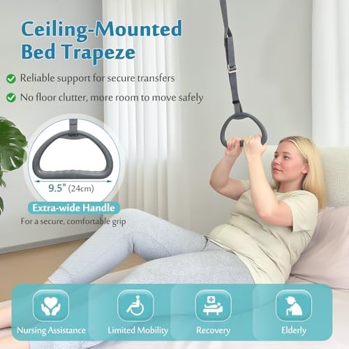 AOSSA Bed Trapeze for Elderly Pull Up, Stand Assist Lift Bar, Hospital Bedside Trapeze for Bed Mobility & Transfer, Ceiling Mounted Grab Bar, Stand Ladder Standing Helper for Disabled Handicap