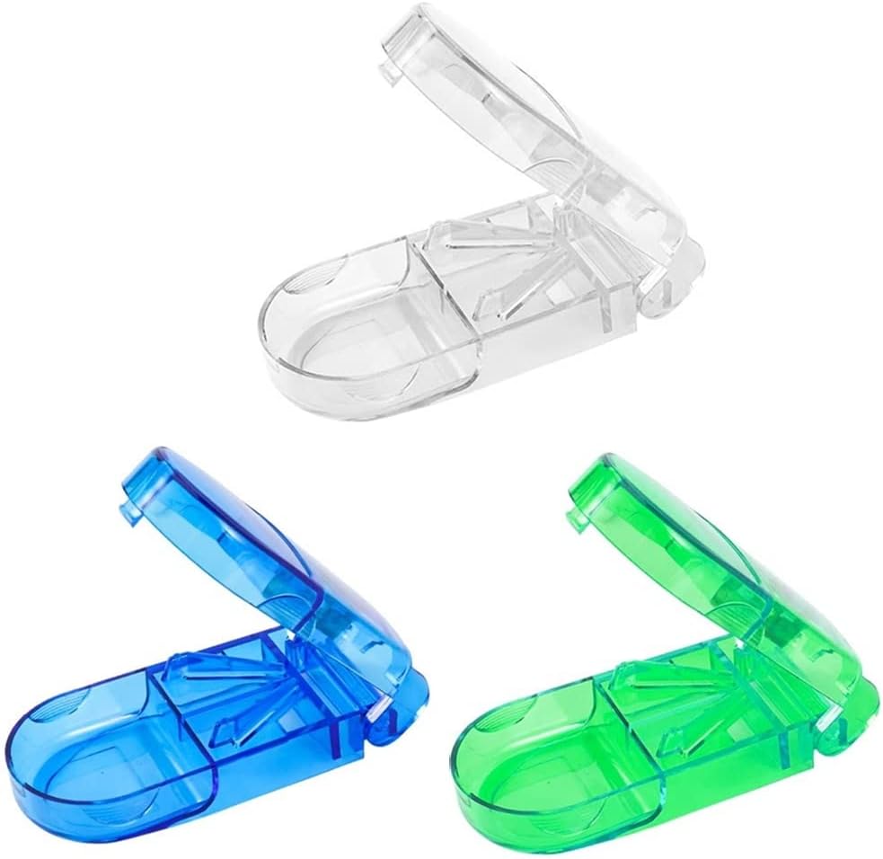 3 Pcs Pill Cutter Pill Splitter Tablet Cutter with Storage Compartment Box for Big & Small Pills