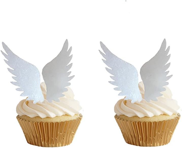 GEORLD 24pairs Wafer Angel Wings Wafer Cupcake Toppers Wing Cake Decoration For Anniversary, Birthday Party & Wedding