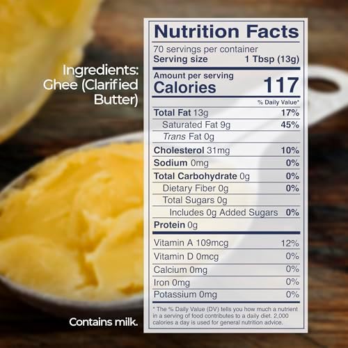 Kevala Clarified Butter Ghee – Grass‑Fed, Lactose & Casein Free, High Smoke Point Cooking & Baking Butter Alternative – Keto & Gluten Free Spread & Oil Substitute | 2 lb