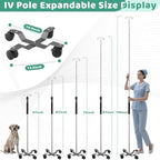 IV Pole with Wheels,48 to 95In Portable IV Floor Stand with 4 Hooks IV Bag Holder Stand Telescopic Feeding Pump Stand Stainless Steels Pipe Extension Pole IV Influsion Pole (48-95in)