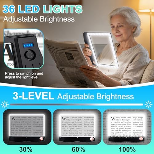6X 30X Rechargeable Magnifying Glass with Light, Handheld Magnifying Glass for Reading, Large Full Page Magnifier with Light, Lightweight Book Magnifier for Reading Small Prints Seniors (4.3x7.1in)