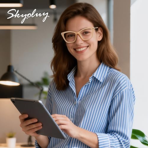 2 PCS Eye-catching Progressive Multifocus Reading Glasses Women, Trendy Cat Eye Computer Readers with Twist Temples, Anti Blue Light/Eyestrain Multifocal Glasses, 2.5x (Top is not 0)