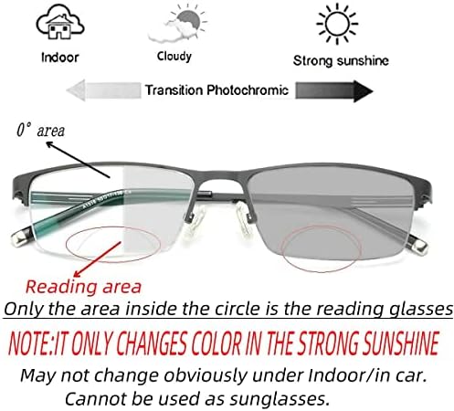 laureles Bifocal Reading Glasses Men Business Sun Photochromic Lens Metal Half Frame Fashion Transition Readers