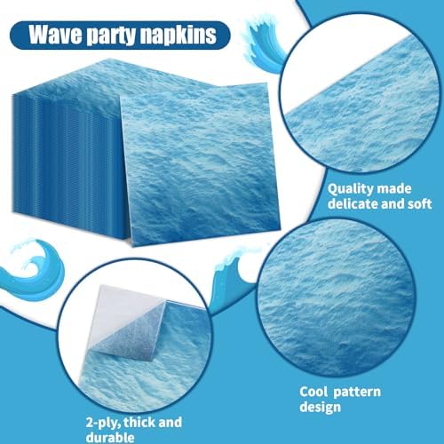 100Pcs Ocean Wave Napkins 13 x 13inch Blue Paper Napkins Sea Party Supplies Napkins for Beach Ocean Sea Party Birthday Baby Shower Under the Sea Beach Pool Theme