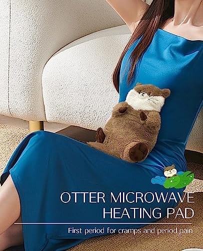 Microwave Heating Pad for Cramps Pain Relief, 15 * 8" Cozy Plush Microwavable Heating Pads for Back, Neck Shoulder, Cute Otter Microwave Stuffed Animal with Washable Cover,Unscented