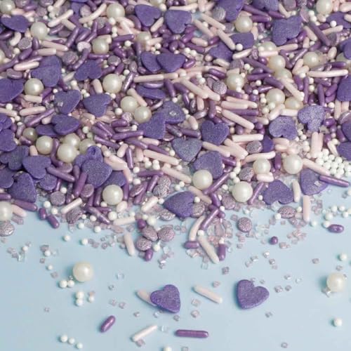 Oasis Supply Purple Love Sprinkles – Edible Sugar Shapes for Valentine’s Day – Lavender & White Heart Cake, Cupcake & Cookie Decorations – Sweet Party Baking Toppings for Desserts
