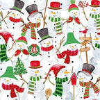 Ambiente Snowman Party Cocktail Napkins, 5 x 5 inches, 20 Count, 3-Ply, Snowmen Design with Hats and Snowy Background, Beverage Napkin, Christmas Party Accessories, White, red