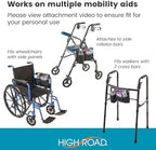 High Road Wheelchair Side Bag with Cup Holder Pocket - Stretch Neoprene Walker and Wheelchair Pouch with Insulating Wheelchair Bottle Holder and 2 Storage Pockets