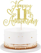 golden Glitter Happy 11th Anniversary Cake Toppers-Wedding Anniversary Party Decorations,gold Wedding Party，Birthday Party Decorations,Company Anniversary Party/11th Birthday Party Decorations (11th)