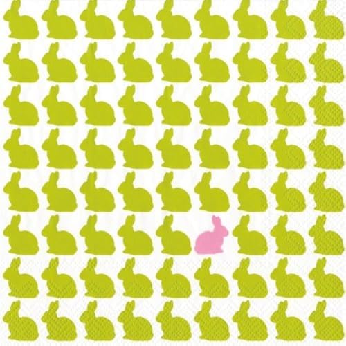 IHR Ideal Home Range Cocktail Napkins Disposable 3-Ply Paper Party Napkin Pack, 5" x 5", Bunny Parade (Lime), 20-Count