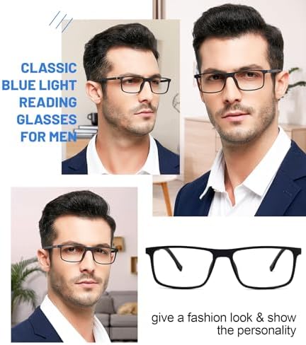 OCCI CHIARI Blue Light Blocking Men's Reading Glasses Computer Stylish Readers 0 100 125 150 175 200 225 250 275 300 350(Matte Black 1.25)