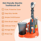 Brusheez Kids’ Electric Toothbrush Set - Safe & Effective for Ages 3+ - Parent Tested & Approved with Gentle Bristles, 2 Brush Heads, Rinse Cup, 2-Minute Timer, & Storage Base (Shadow the Shark)