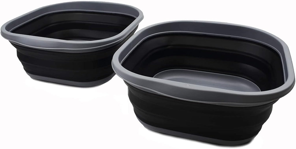 SAMMART 10L (2.6 Gallons) Collapsible Tub - Foldable Dish Tub - Portable Washing Basin - Space Saving Plastic Washtub (Dark Grey/Black (Set of 2))