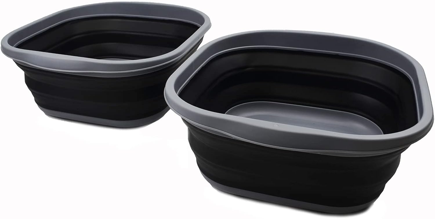SAMMART 10L (2.6 Gallons) Collapsible Tub - Foldable Dish Tub - Portable Washing Basin - Space Saving Plastic Washtub (Dark Grey/Black (Set of 2))