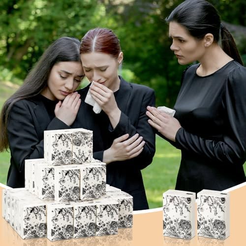 50 Bulk Travel Tissue Packs Funeral Tissues Memorial Facial Tissues Funeral Facial Tissue Pack for Guests 3 Ply Black Floral Pocket Size Memorial Favors Travel Size for Family Friends