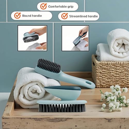 2-Pack Ergonomic Shoe & Laundry Scrub Brush Set - Stiff Bristle Cleaning Brush for Shoes, Stains, Bathroom, Kitchen, Tile Grout - Non-Slip Grip with Hole for Hanging & Drying