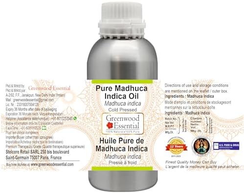 Greenwood Essential Madhuca Indica Oil (Madhuca indica) | Cold Pressed | Natural | Undiluted | For Diluting Essential Oils | For Skin & Massage | Men & Women | 30ml (1 oz)