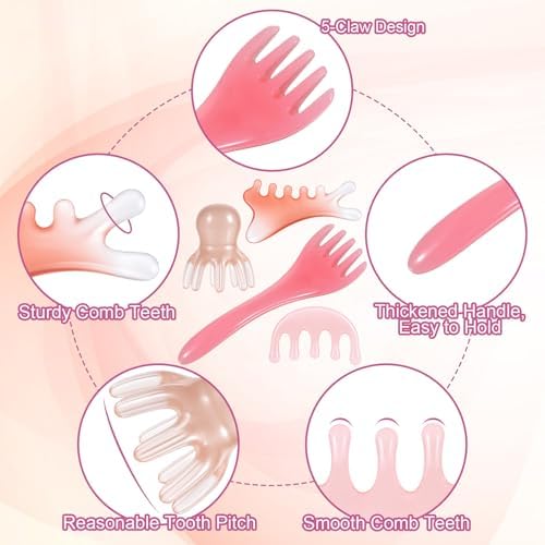 4 Pcs Head Massager Scalp Comb Resin Scalp Stress Relax Tool Gua Sha Five Claw Massage Tool Manual Head Scratcher Soothing Heads Relaxation Tools for Birthday Mother's Day Father's Day Gifts