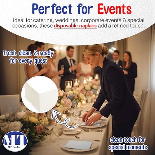 MT Products White Dinner Napkins - Premium Airlaid Disposable Paper Hand Towels - 1/6 Fold (12" x 17") Napkins for Weddings & Parties (Pack of 100) - Made in USA