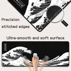 Mouse Pad Gaming - Desk Mat for Keyboard and Mouse - Kanagawa Large Mouse Pad for Desk, Japanese Sea Wave Mousepad (31.5 x 11.8inch) with Non-Slip Base, Desks Pad Mat for Game, Office and Home