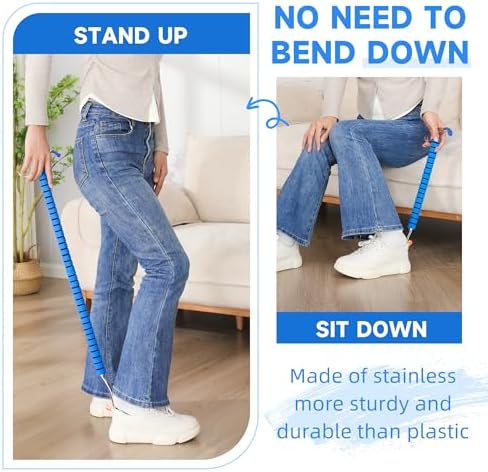 Fanwer Metal Long Shoe Horn with Dressing Stick - Shoe Horn Long Handle for Seniors, Disabled, Elderly | Adjustable Dressing Aid for Post-Surgery, Limited Mobility | Sock Remover & Shoe Helper Tool