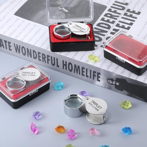 10X, 20X and 30X Jewelry Loop Magnifier Foldable Hand Lens Pocket Magnifying Glass Eye Loops Magnifier Jewelers Loupe for Detecting Coin Diamonds Gems Jewelry Stamps Antiques
