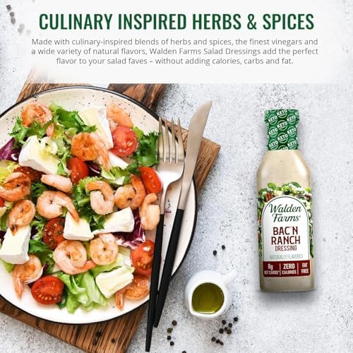 Walden Farms Bac’n Ranch Dressing – Low Carb, Calorie-Free, Gluten-Free, Keto-Friendly, Sugar-Free, Fat-Free, Dairy-Free Smoky Bacon Ranch Flavor – 12 oz Bottle