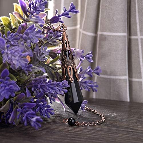 Jovivi Crystal Pendulum Natural Black Obsidian 12 Facted Therapy Healing Chakra Pendant for Dowsing Divination Reiki Charged Balancing with Chain