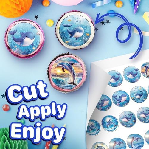 30 x Edible Cupcake Toppers – Dolphin Animal Themed Collection of Edible Cake Decorations | Uncut Edible on Wafer Sheet
