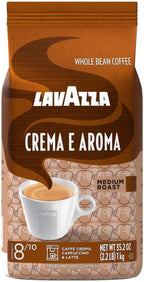 Lavazza Crema E Aroma Whole Bean Coffee Blend, 2.2-Pound Bag , Balanced medium roast with an intense, earthy flavor and long lasting crema, Non-GMO