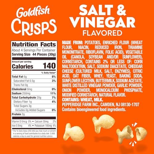 Goldfish Crisps Salt & Vinegar Baked Chip Crackers, 4.8 Oz Bag