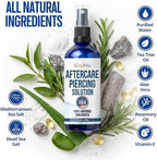 BodyJ4You Piercing Aftercare Spray - Saline Solution Natural Keloid Bump Removal - Ear Piercing Cleaner Nose Septum Belly Button Cartilage - Sea Salt Aloe Vera Rosemary - Fine Mist 2 Fl Oz