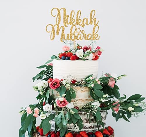 Gold Glitter Nikkah Mubarak Cake Topper, Mubarak Party Decorations, Islamic Wedding/Baptism/Birthday/Anniversary Party Decorations