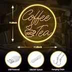Kavaas Coffee and Tea Neon Signs 11.8"x 11.8", 3D Carved Coffee Neon Sign for Cafe Station, Tea Bar, Kitchen Decoration - Best Gifts for Birthday, Housewarming, Christmas