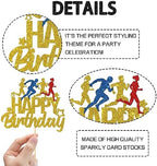 WeBenison Marathon Happy Birthday Cake Topper, Sport Running Birhday Cake Supplies, Sport Keep Fit and Fitness Theme Running enthusiasts Birthday Party Decorations Gold Glitter